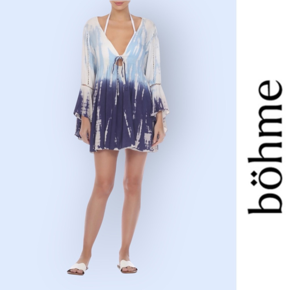 Bรถhmeโ Collection Lace Inset Blue Tie Dye Tunic, Size M, MSRP $40